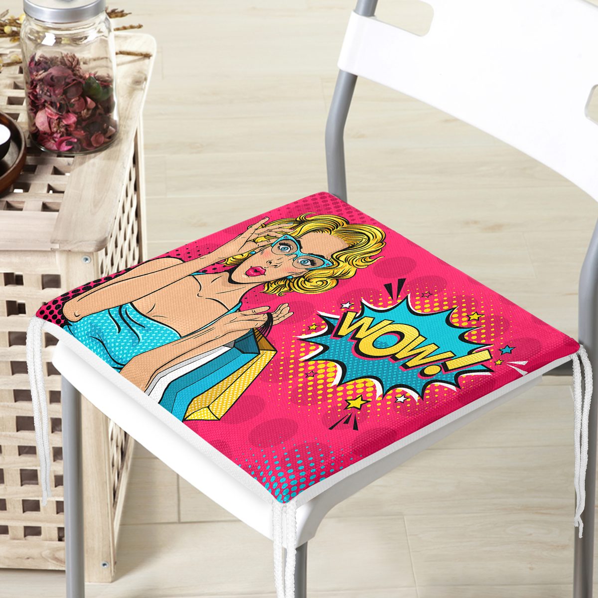 Pempe Pop Art Wow Tasarımlı Dekoratif Fermuarlı Sandalye Minderi Realhomes
