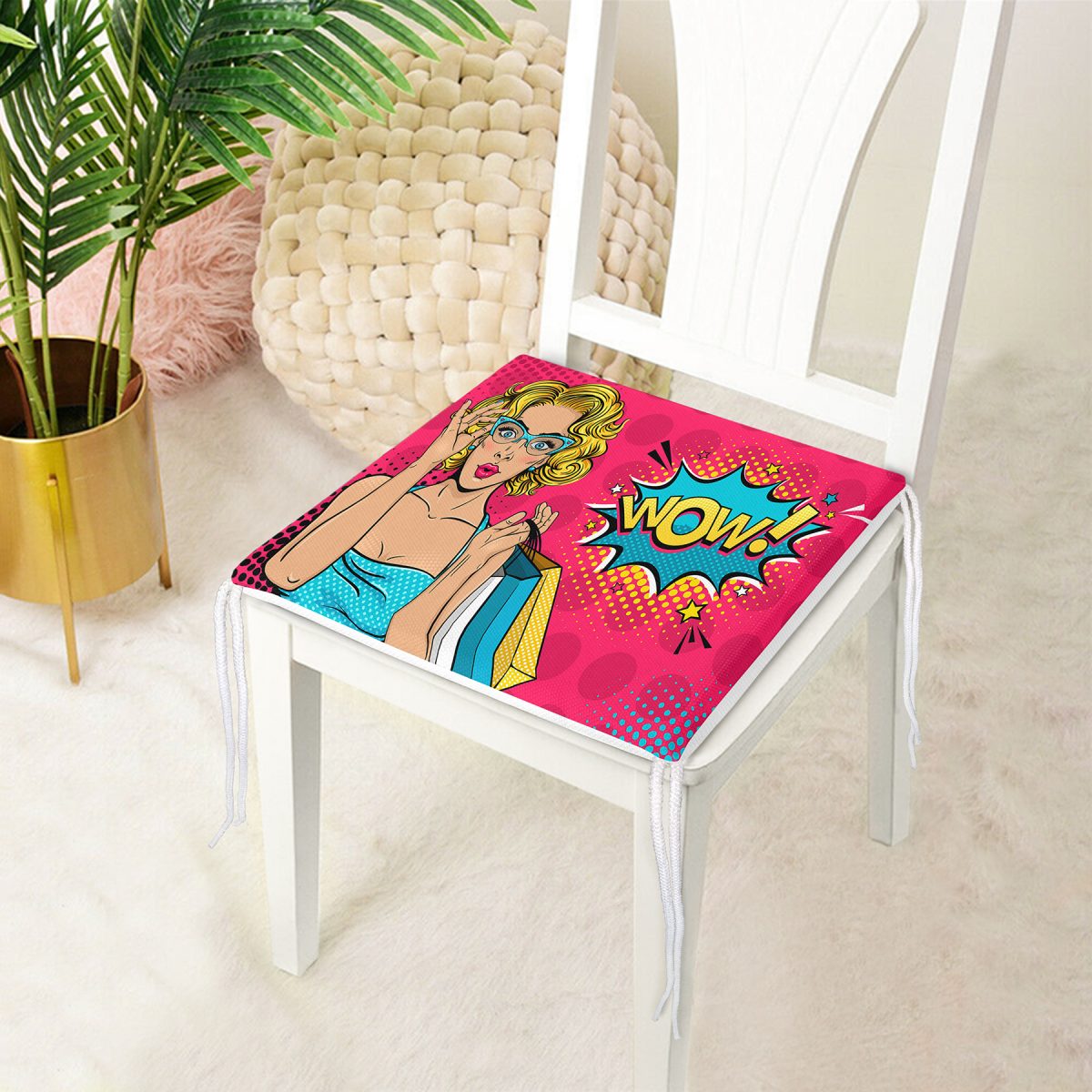 Pempe Pop Art Wow Tasarımlı Dekoratif Fermuarlı Sandalye Minderi Realhomes