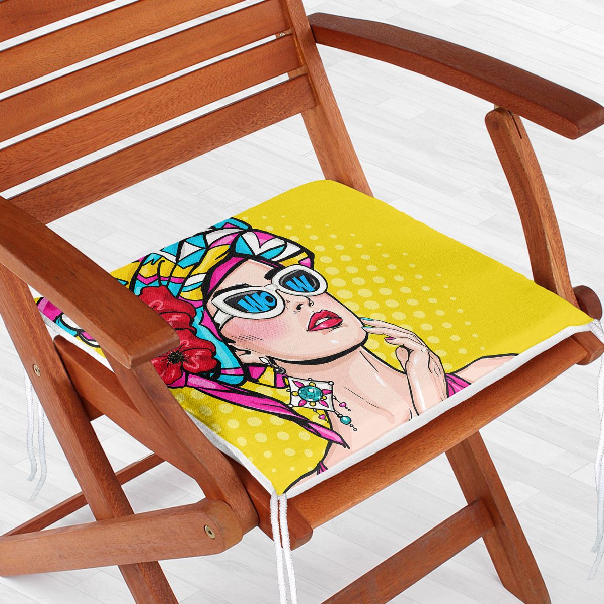 Sarı Zeminli Summer Popart Tasarımlı Dekoratif Fermuarlı Sandalye Minderi Realhomes