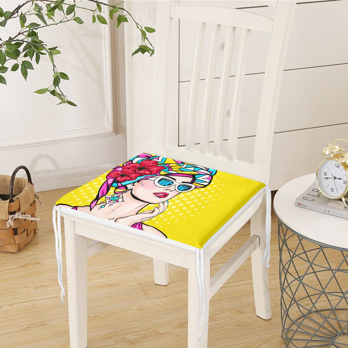 Sarı Zeminli Summer Popart Tasarımlı Dekoratif Fermuarlı Sandalye Minderi Realhomes