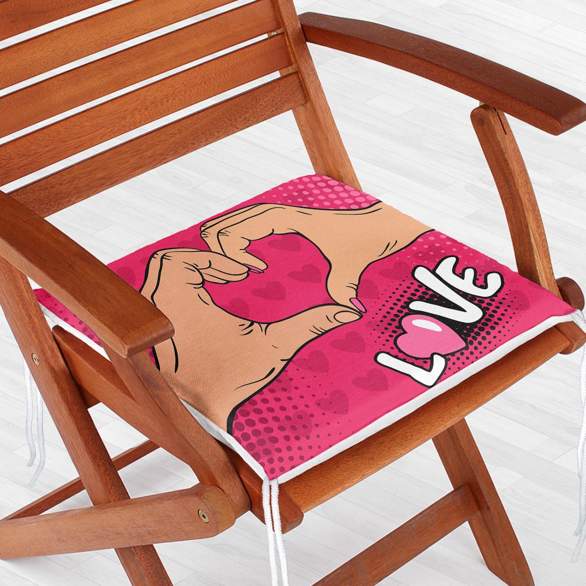 Pembe Love Popart Tasarımlı Dijital Baskılı Fermuarlı Sandalye Minderi Realhomes