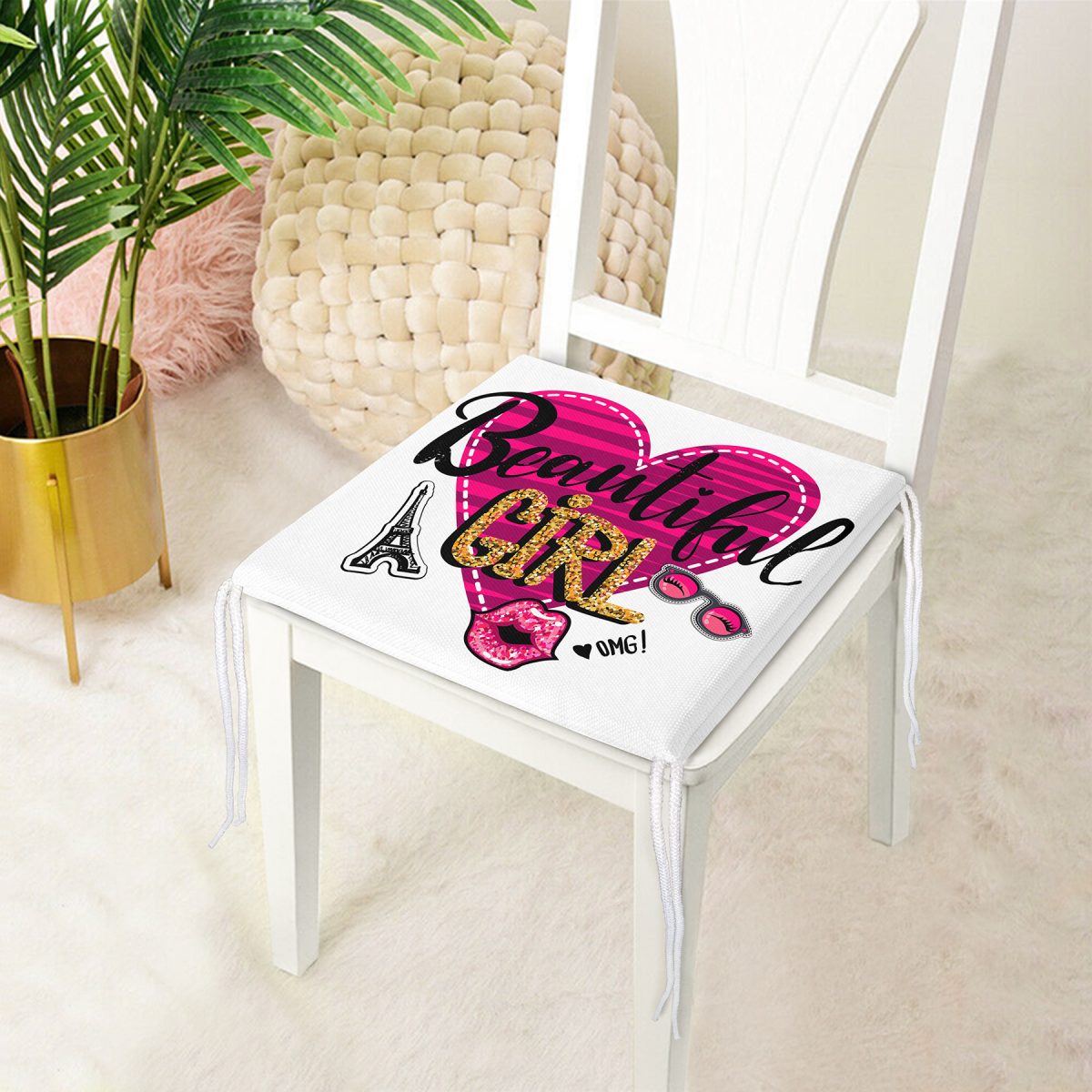 Beautiful Girl Tasarımlı Popart Dekoratif Fermuarlı Sandalye Minderi Realhomes