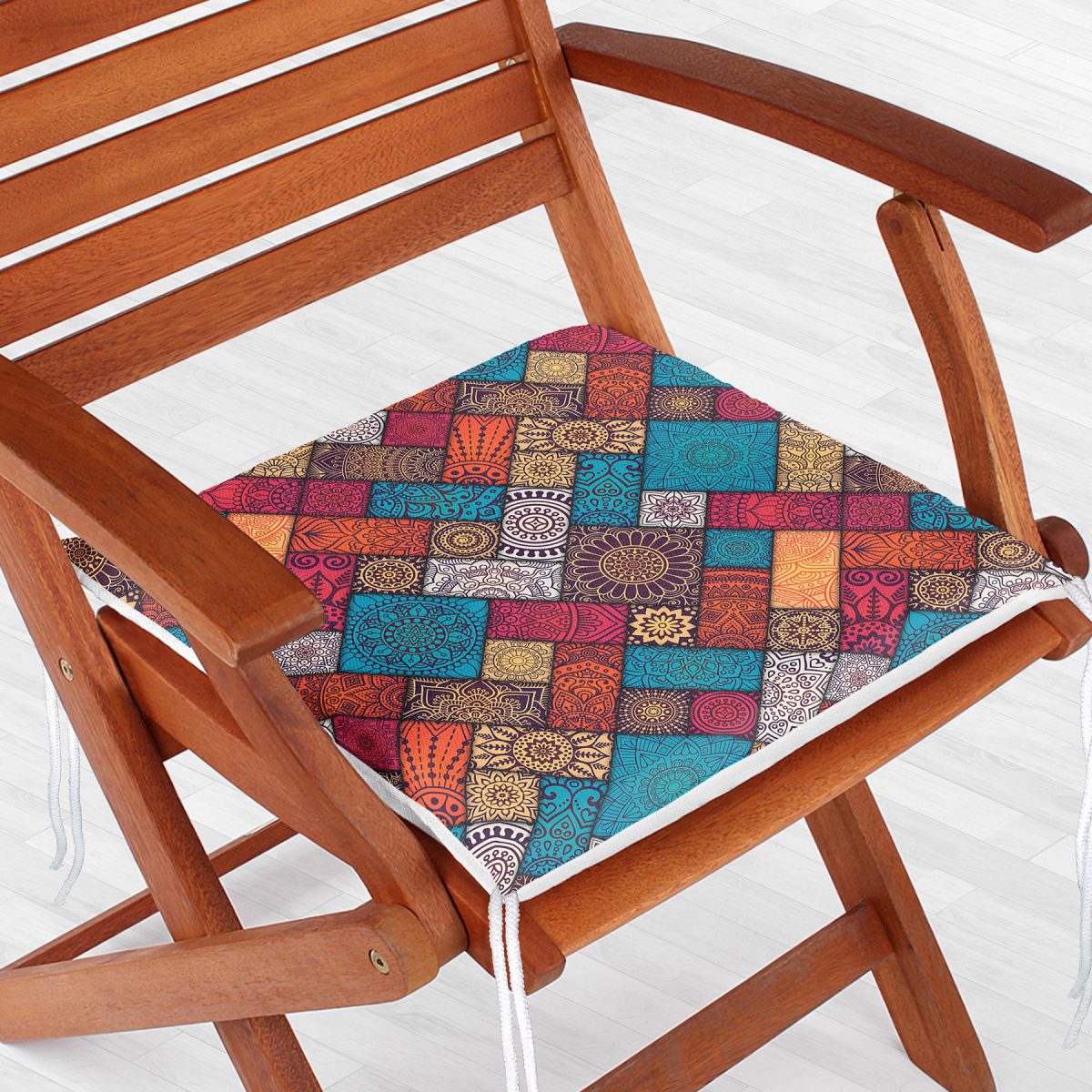 Geometrik Etnik Desenli Özel Tasarım Fermuarlı Sandalye Minderi Realhomes