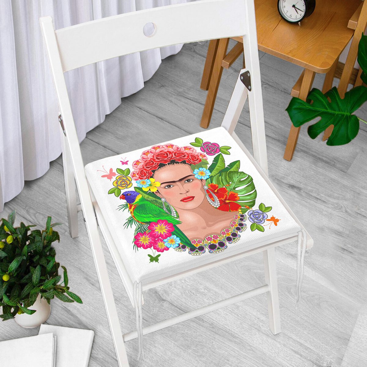 Özel Tasarım Frida Kahlo Tasarımlı Dekoratif Fermuarlı Sandalye Minderi Realhomes