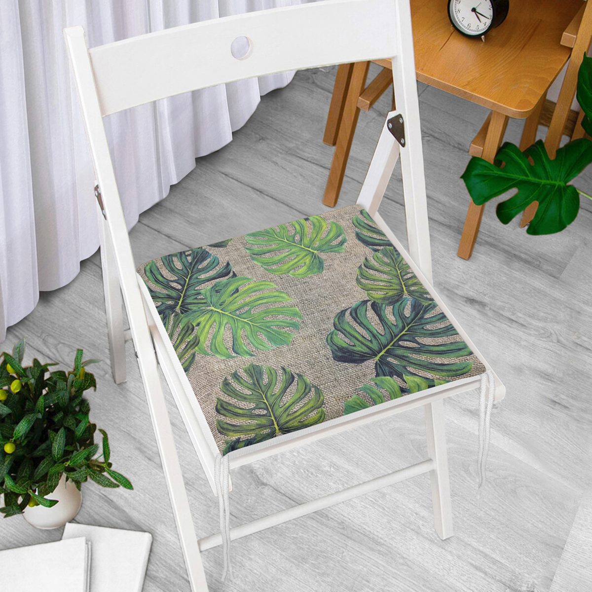 Çuval Zeminli Palmiye Yaprakları Özel Tasarım Fermuarlı Sandalye Minderi Realhomes
