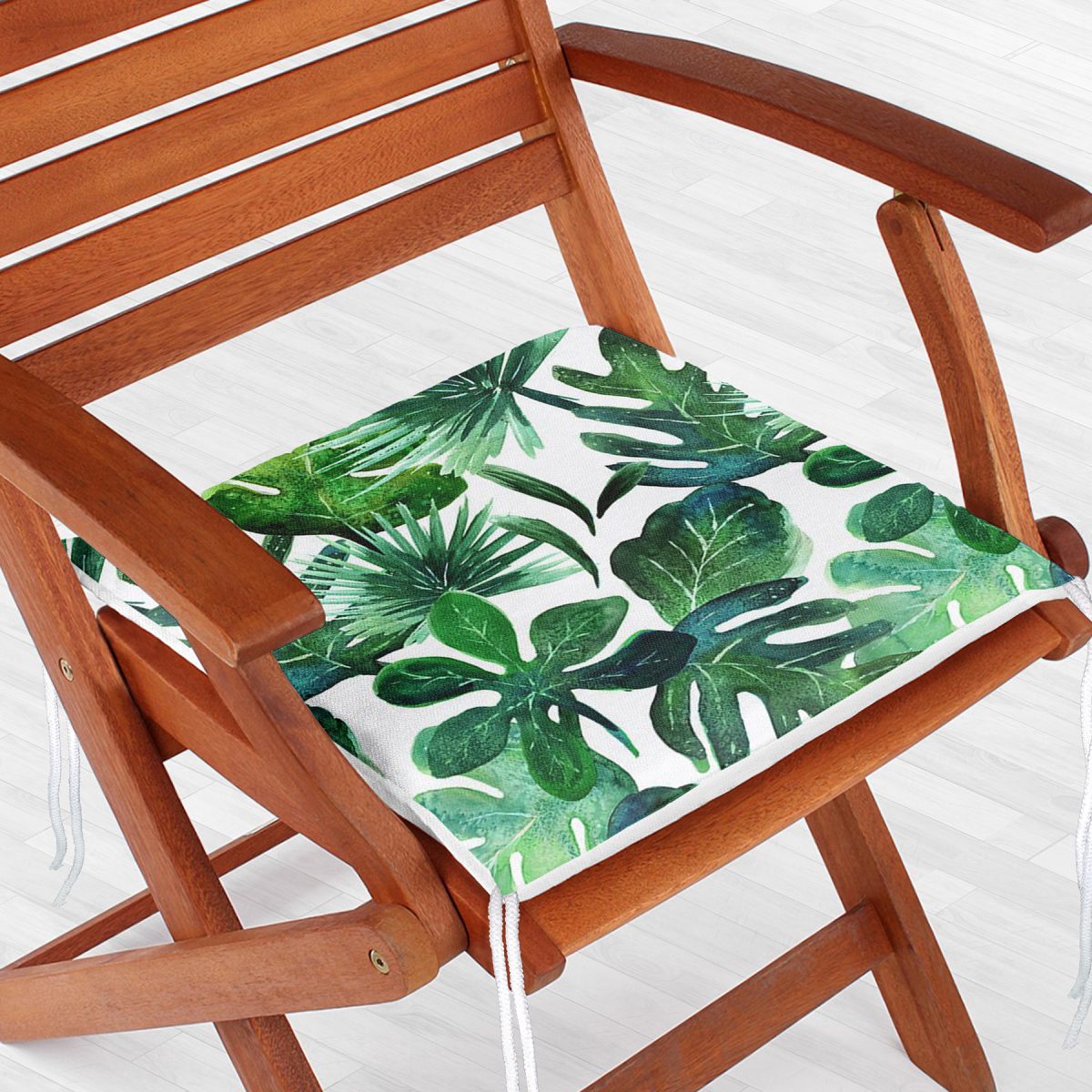 Suluboya Tropikal Yapraklar Desenli Özel Tasarım Fermuarlı Sandalye Minderi Realhomes