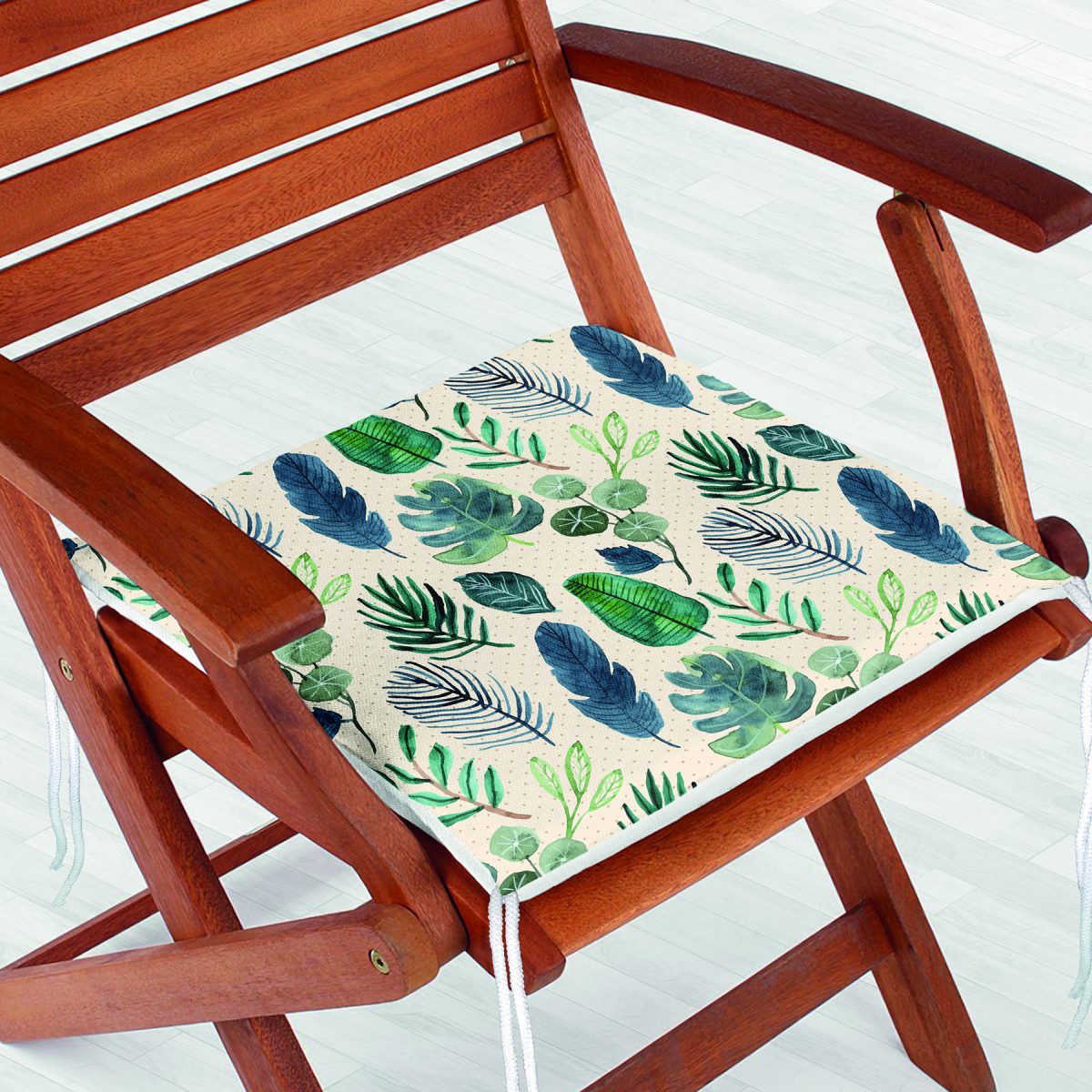Pudra Zeminde Suluboya Yapraklar Tasarımlı Dekoratif Fermuarlı Sandalye Minderi Realhomes