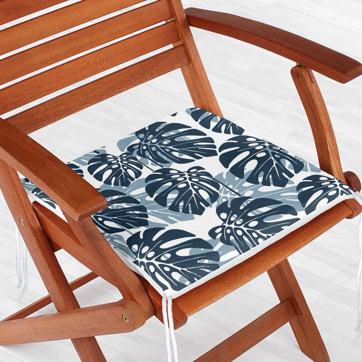 Mavi Renkli Palmiye Yaprakları Dijital Baskılı Fermuarlı Sandalye Minderi Realhomes