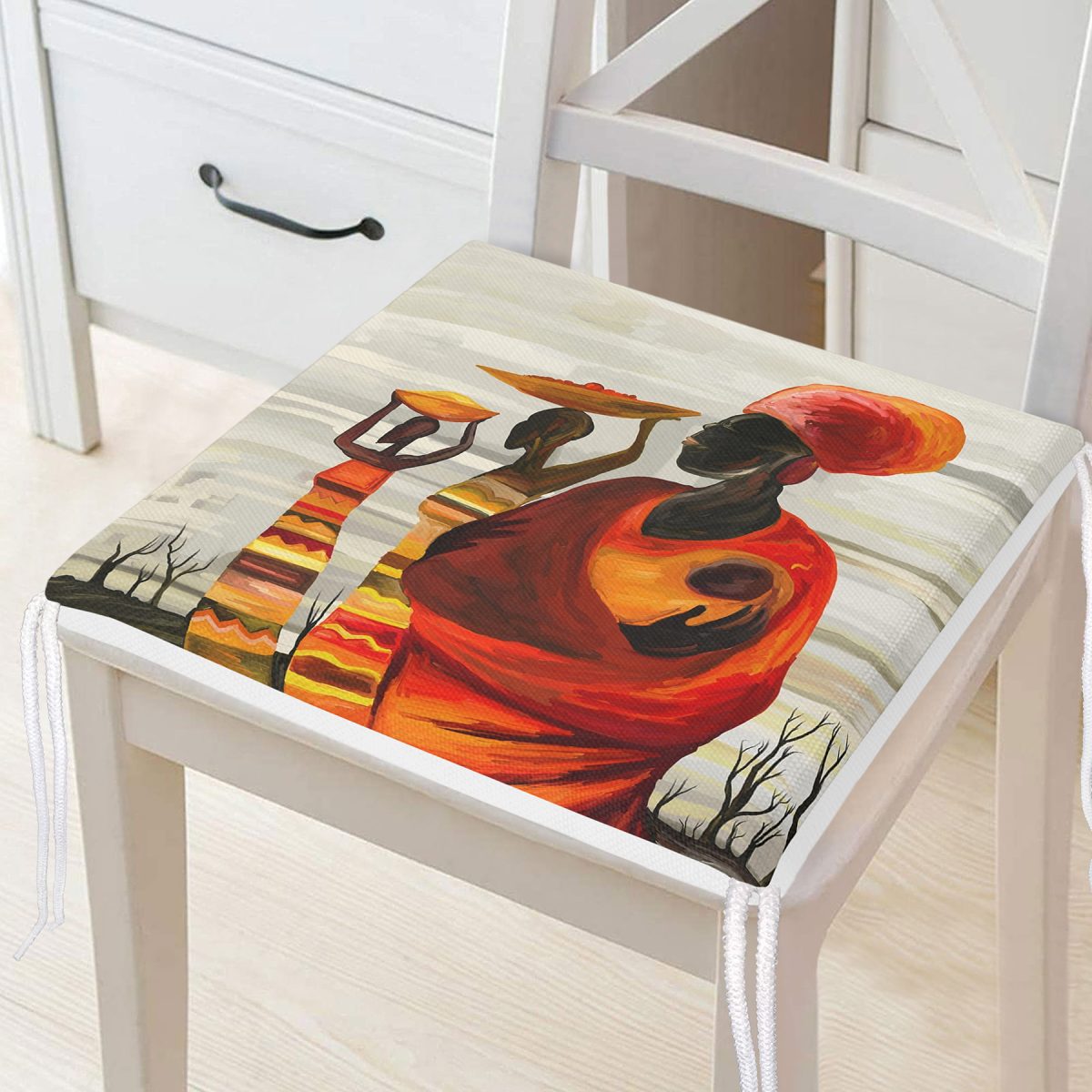 Afrikan Yağlı Boya Çizimli 3D Dekoratif Fermuarlı Sandalye Minderi Realhomes
