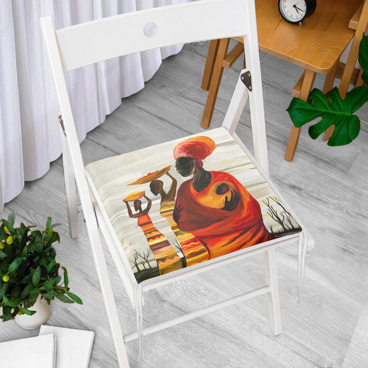 Afrikan Yağlı Boya Çizimli 3D Dekoratif Fermuarlı Sandalye Minderi Realhomes