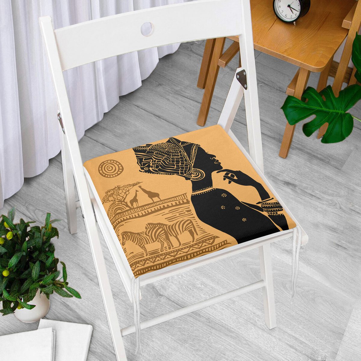 African Etnik Tasarım Dijital Baskılı Dekoratif Fermuarlı Sandalye Minderi Realhomes