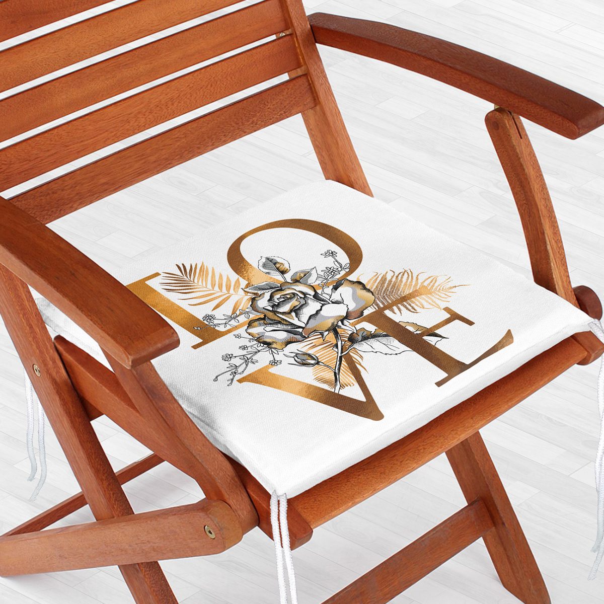 Altın Varaklı Love Tasarımlı Modern Dekoratif Fermuarlı Sandalye Minderi Realhomes