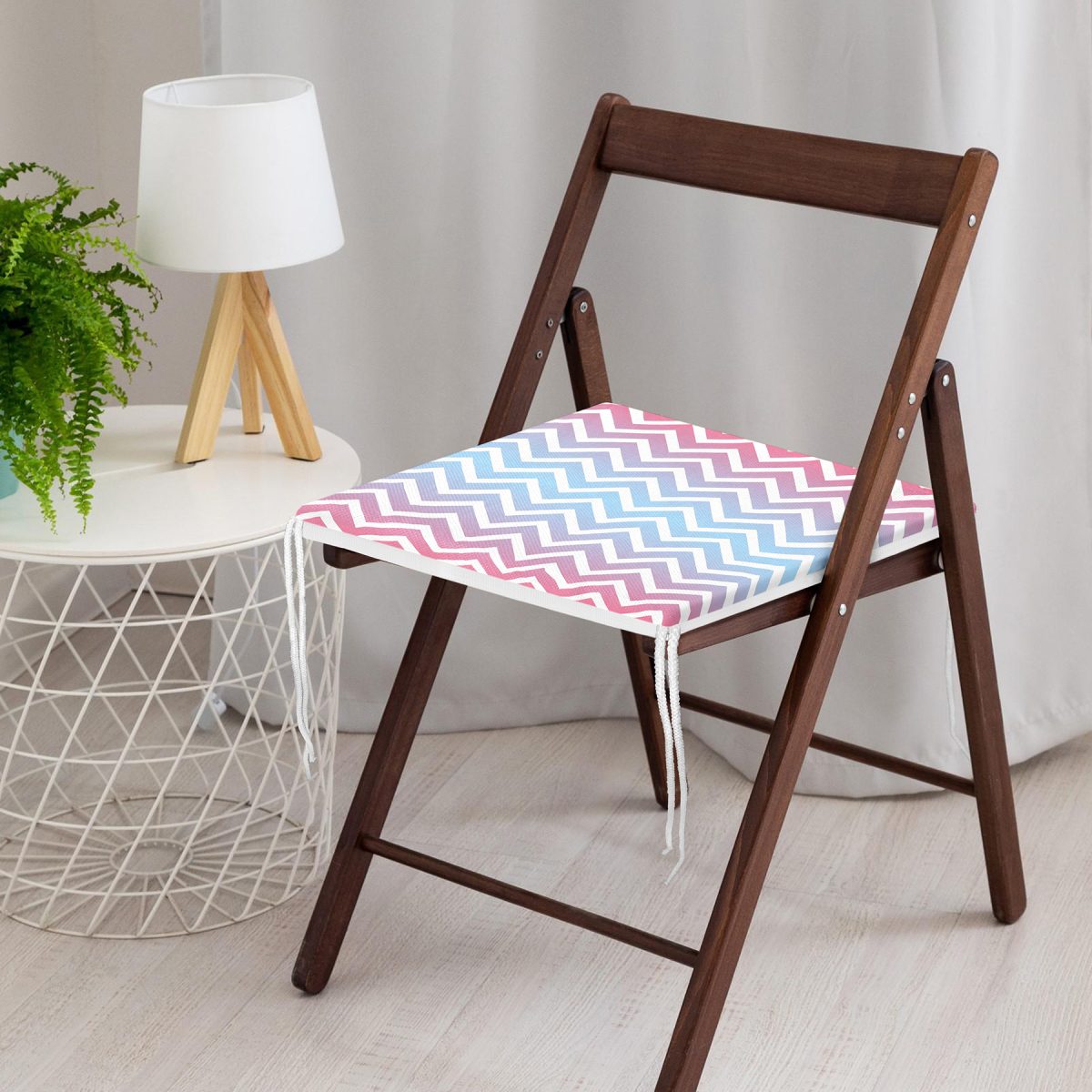 Renkli Zigzag Tasarımlı 3D Dijital Baskılı Fermuarlı Sandalye Minderi Realhomes