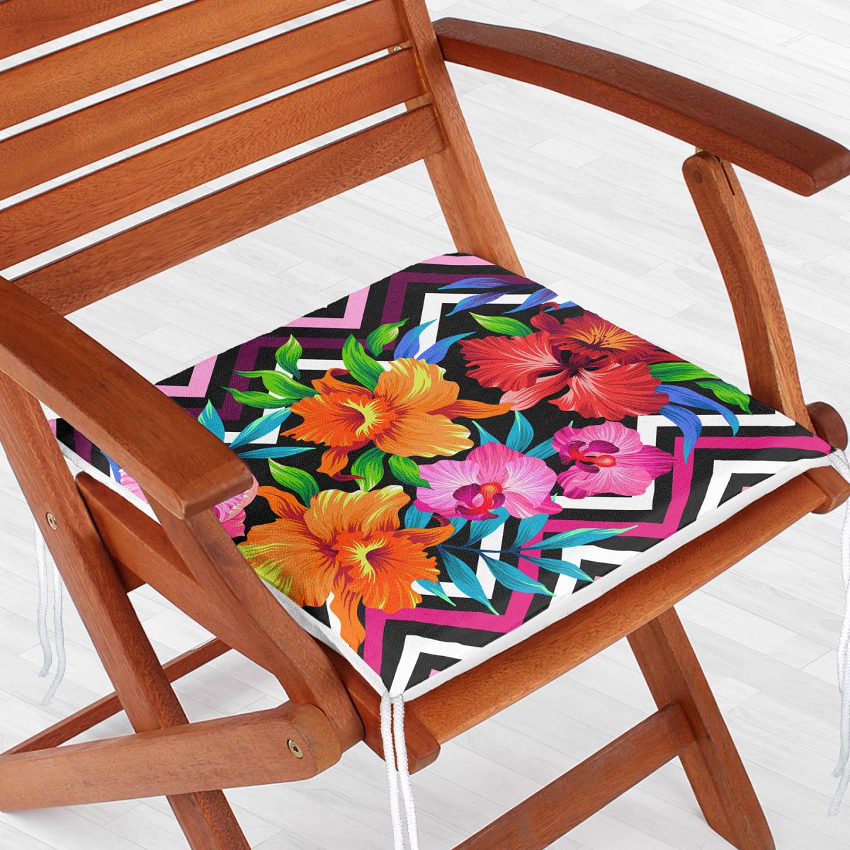 Zigzag ve Çiçekler Özel Tasarım Dekoratif Fermuarlı Sandalye Minderi Realhomes