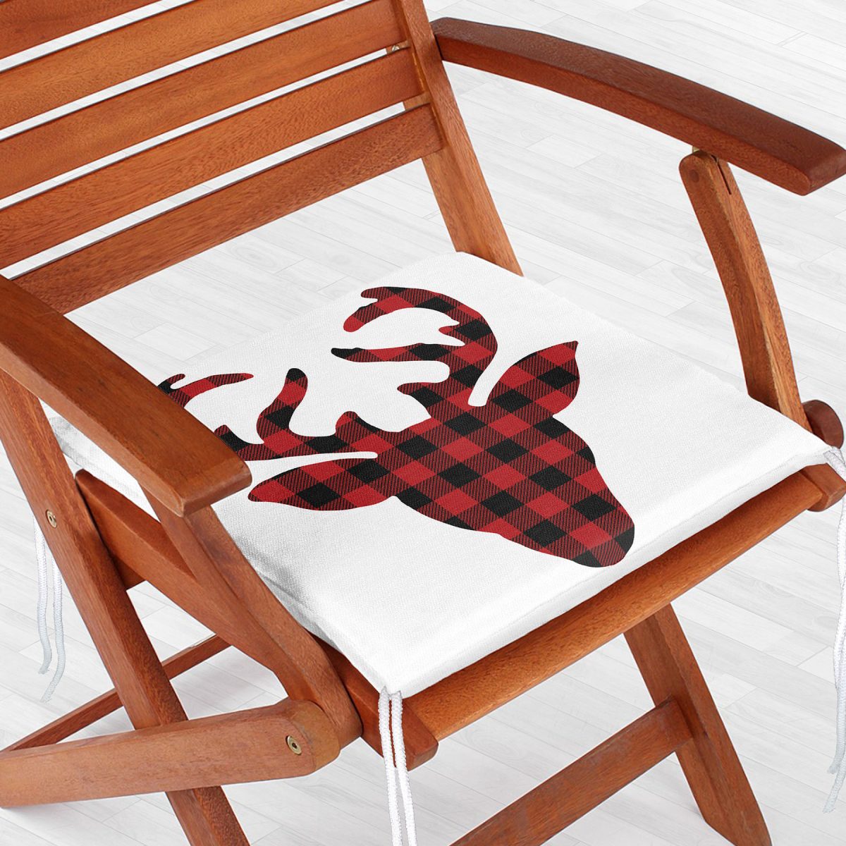 Ekose Geyik Kırmızı Siyah Tasarımlı Dekoratif Fermuarlı Sandalye Minderi Realhomes