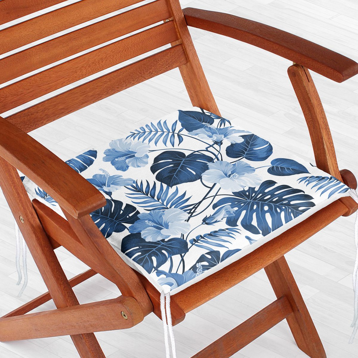 Mavi Amazon Yaprakları Özel Tasarımlı Dekoratif Fermuarlı Sandalye Minderi Realhomes
