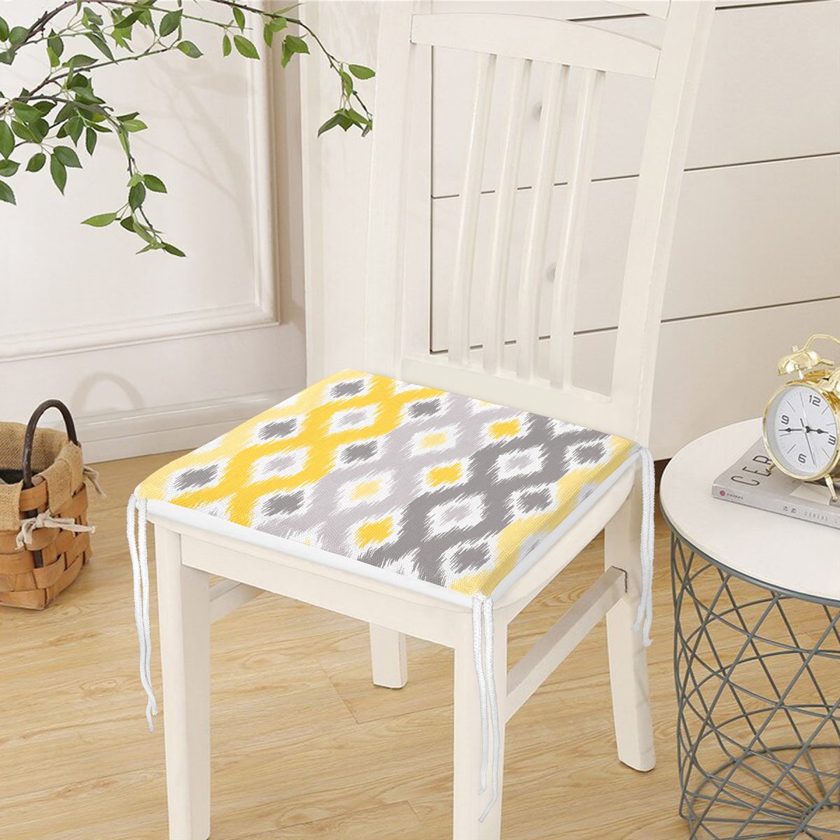 Sarı Gri Zigzag Desenli Modern Tasarımlı Dekoratif Fermuarlı Sandalye Minderi Realhomes