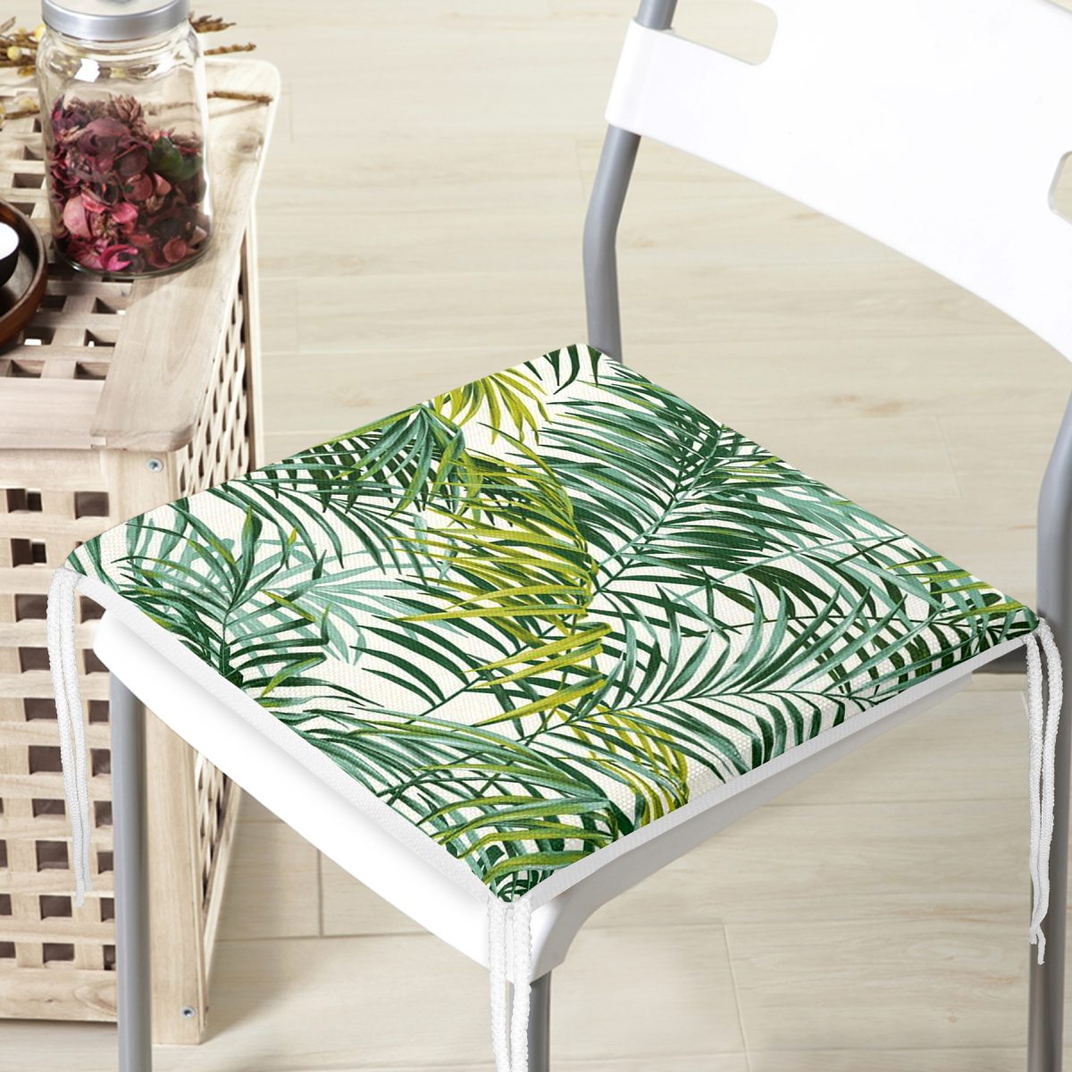 Yeşil Palmiye Yaprakları Özel Tasarımlı Dekoratif Fermuarlı Sandalye Minderi Realhomes