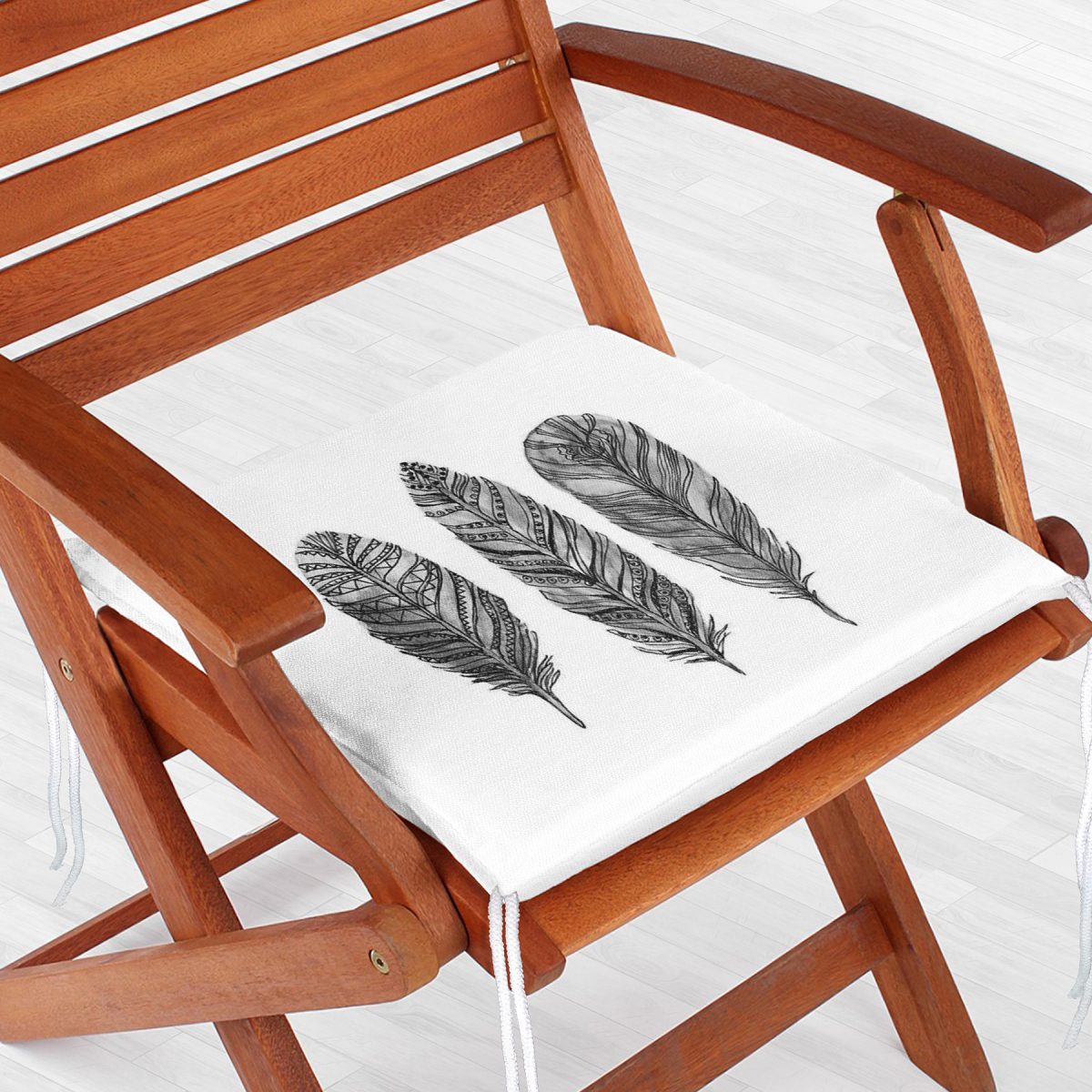 Karakalem Tüy Desenli Dikital Baskılı Modern Fermuarlı Sandalye Minderi Realhomes