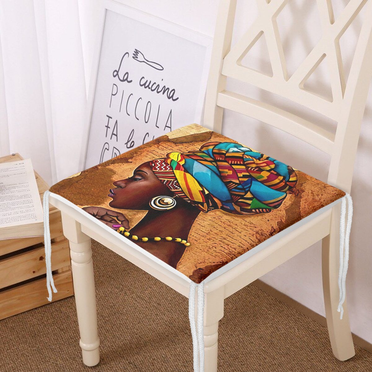 African Woman Çizimli Dijital Baskılı Modern Fermuarlı Sandalye Minderi Realhomes