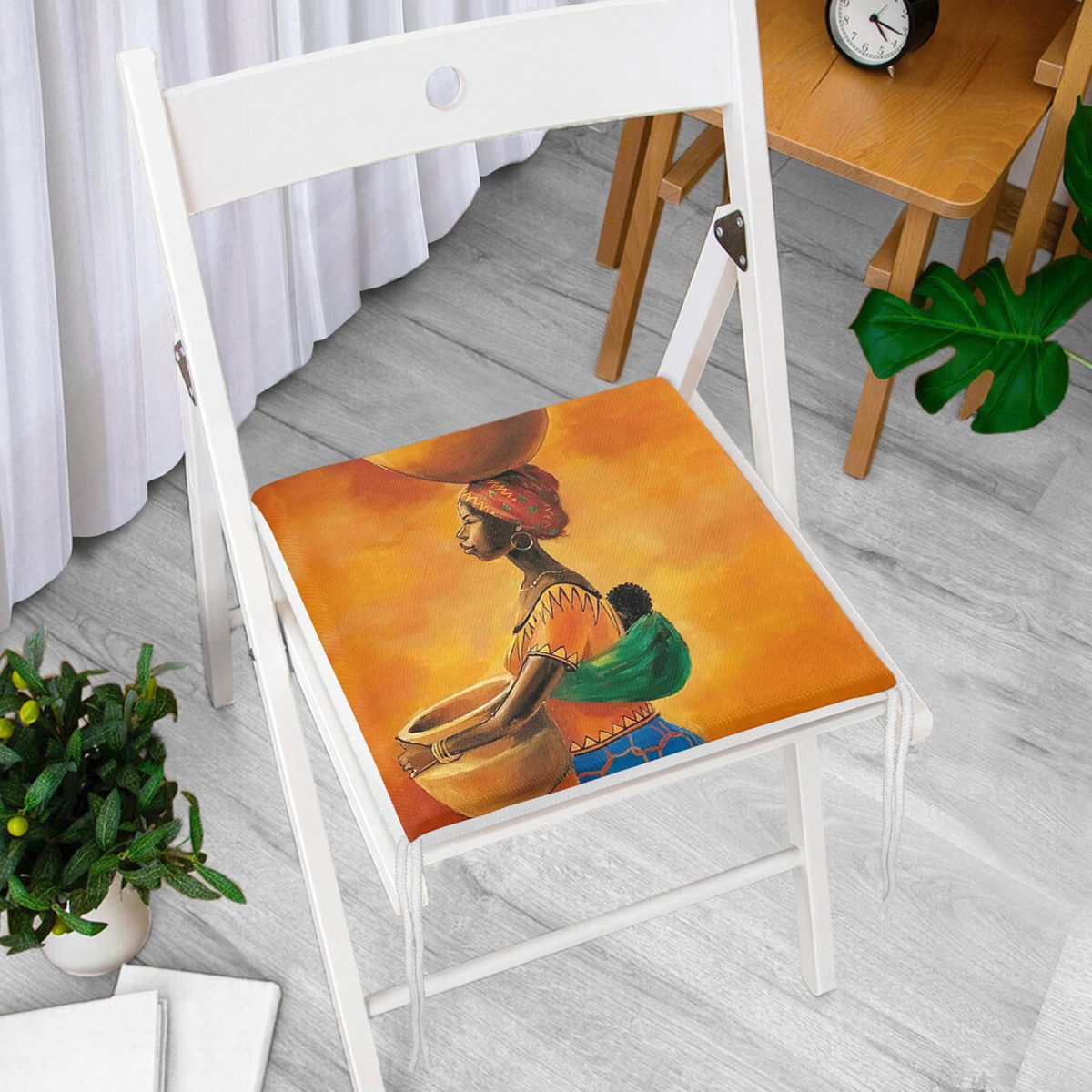Turuncu Afrikan Women Tasarımlı Dijital Baskılı Fermuarlı Sandalye Minderi Realhomes