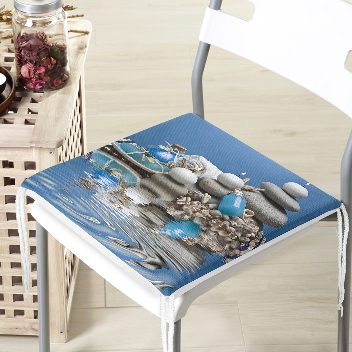 Mavi Dünya Desenli Dekorati Kare Sandalye Minderi 40x40cm Fermuarlı Realhomes