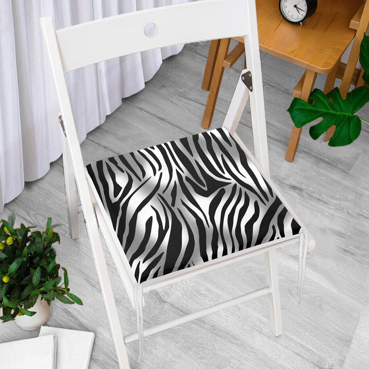 Realhomes Zebra Desenli Dijital Baskılı Modern Fermuarlı Sandalye Minderi Realhomes