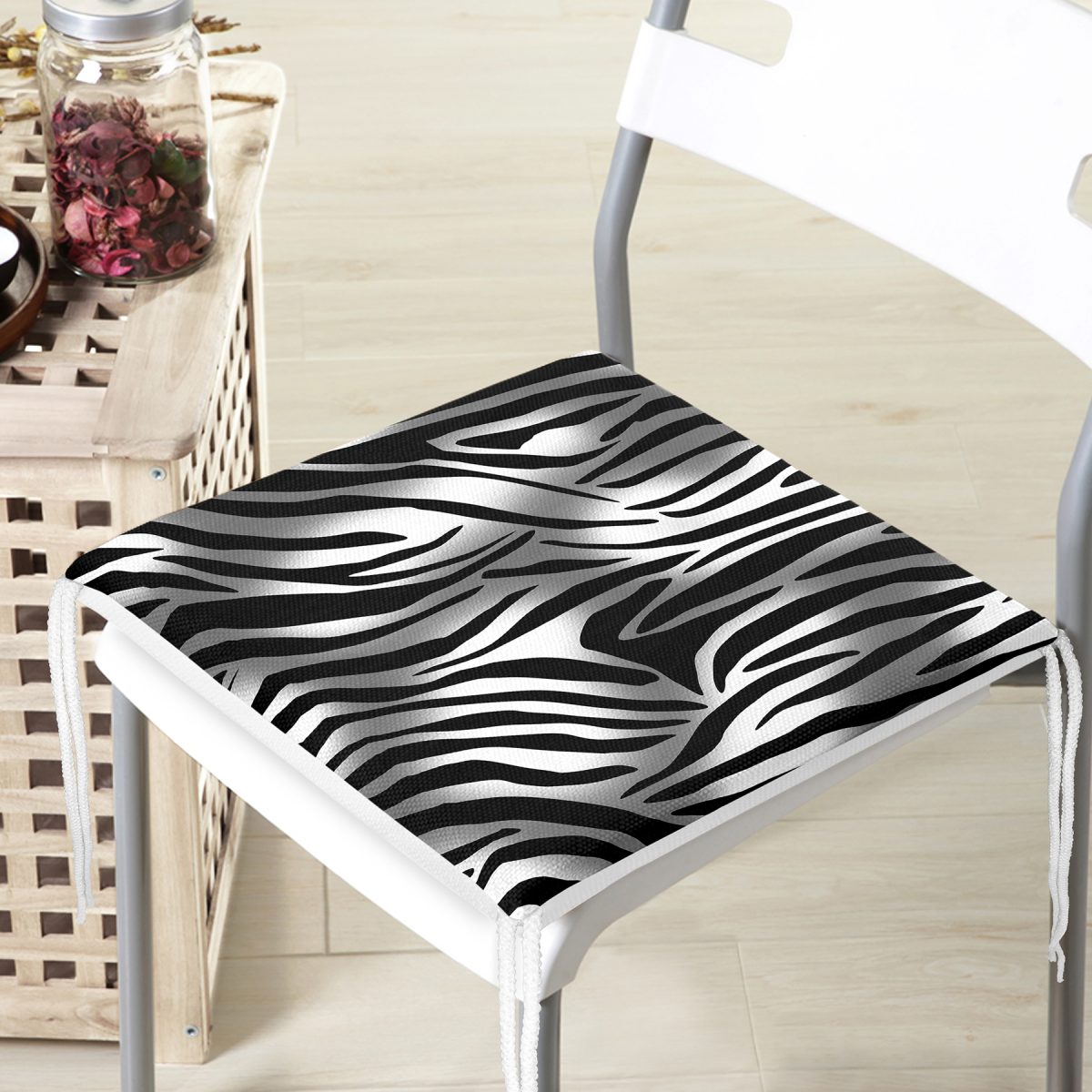 Realhomes Zebra Desenli Dijital Baskılı Modern Fermuarlı Sandalye Minderi Realhomes