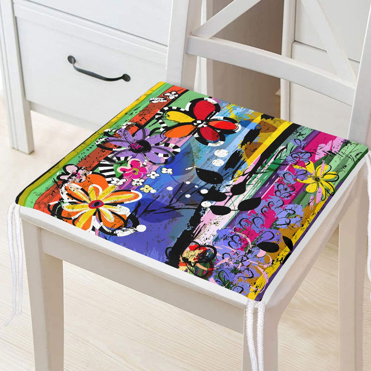Realhomes Multi Color Özel Tasarım Dijital Baskılı Modern Fermuarlı Sandalye Minderi Realhomes