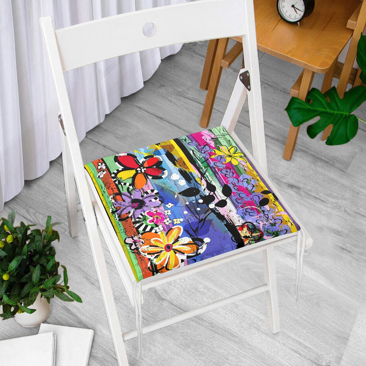 Realhomes Multi Color Özel Tasarım Dijital Baskılı Modern Fermuarlı Sandalye Minderi Realhomes