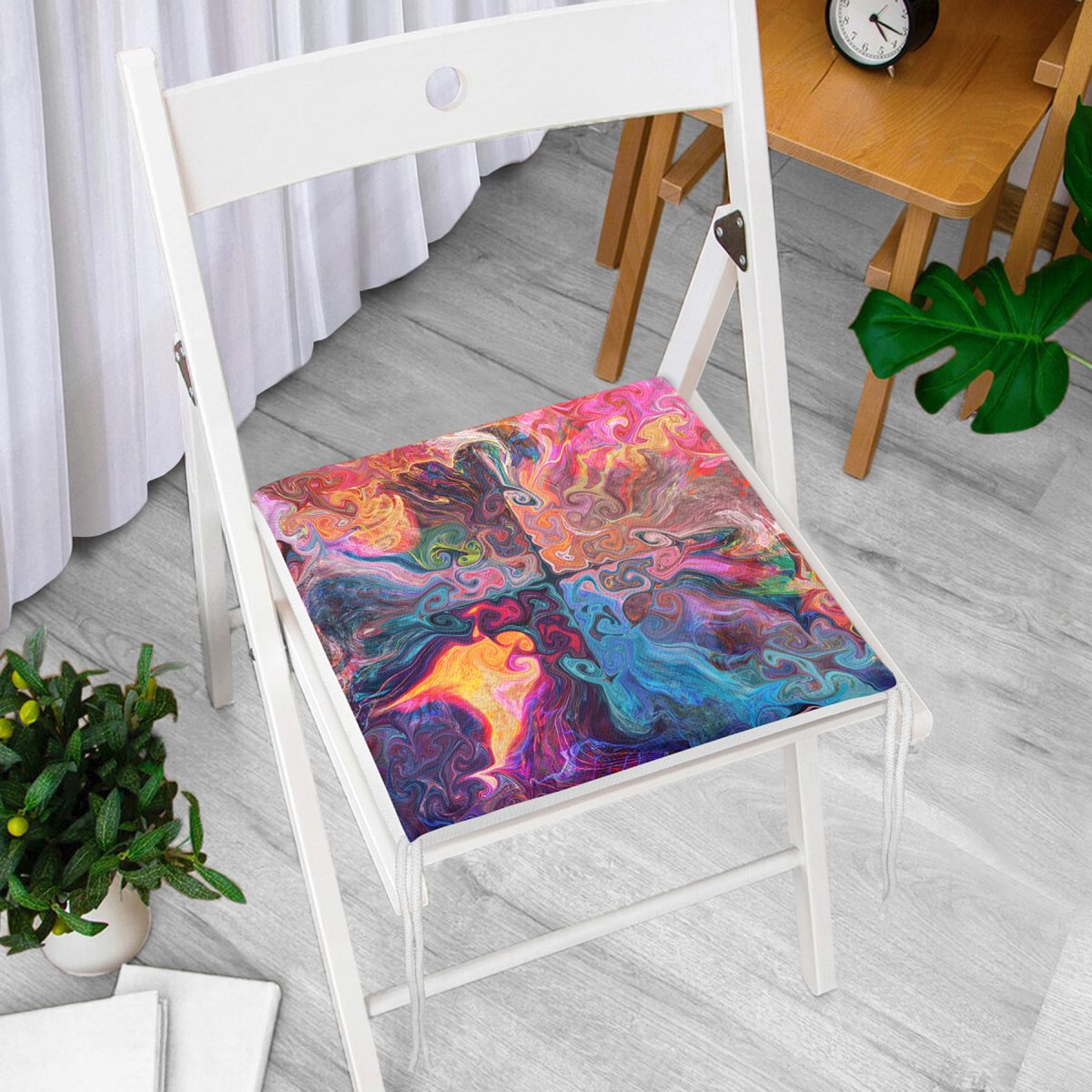Realhomes Sulu Boya Desenli Özel Tasarım Dijital Baskılı Modern Fermuarlı Sandalye Minderi Realhomes