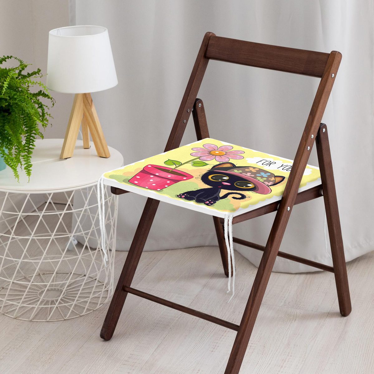 Sevimli Kediler Dekorati Kare Sandalye Minderi 40x40cm ermuarlı Realhomes