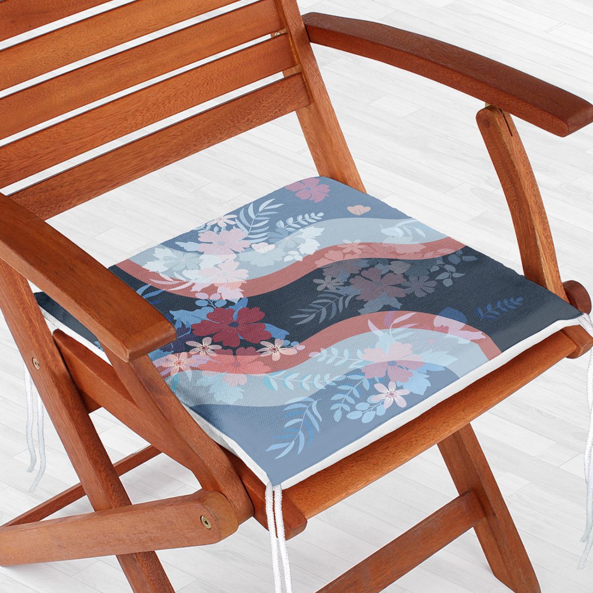Dalgalı Modern Çiçek Tasarımlı Fermuarlı Sandalye Minderi Realhomes