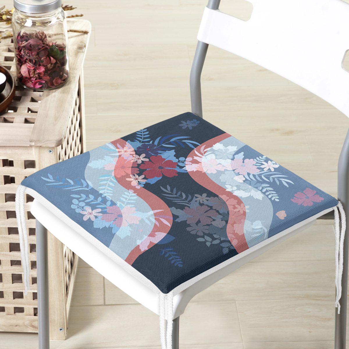 Dalgalı Modern Çiçek Tasarımlı Fermuarlı Sandalye Minderi Realhomes