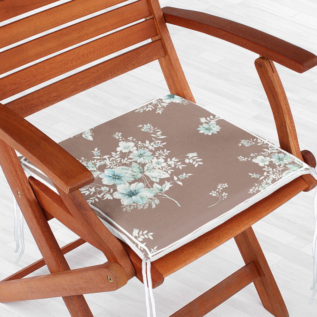 Kahverengi ve Çiçeklerin Uyumu Özel Tasarım Dijital Baskılı Fermuarlı Sandalye Minderi Realhomes