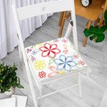 Realhomes Beyaz Zeminli Rengarenk Çiçekler Dijital Baskılı Modern Sandalye Minderi Realhomes