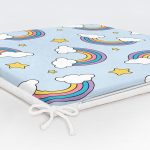 Realhomes Mavi Zeminde Unicorn Gökkuşağı Dijital Baskılı Modern Fermuarlı Sandalye Minderi Realhomes