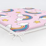 Realhomes Pembe Zeminde Unicorn Gökkuşağı Dijital Baskılı Modern Fermuarlı Sandalye Minderi Realhomes