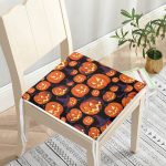 Realhomes Siyah Zeminde Balkabağı Dijital Baskılı Modern Fermuarlı Sandalye Minderi Realhomes