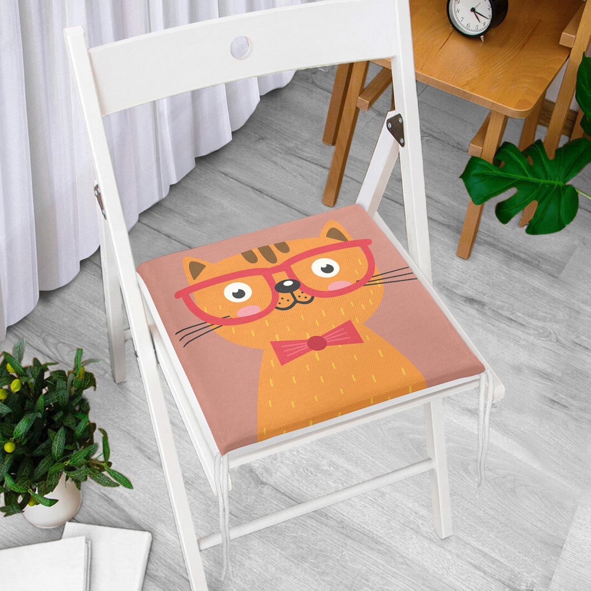 Realhomes Renkli Kedi Dijital Baskılı Modern Fermuarlı Sandalye Minderi Realhomes