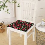 Realhomes Siyah Zeminde Kiraz Desenli Dijital Baskılı Modern Sandalye Minderi Realhomes