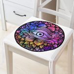 RealHomes Beyaz Zeminde Renkli Üçüncü Göz Motifli Fermuarlı Sandalye Minderi Realhomes