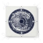 Beyaz Zeminde Lacivert Pusula Motifli Fermuarlı Sandalye Minderi Realhomes