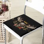 RealHomes Altın Taç Motiftli Kuru Kafalı Özel Tasarım Dijital Baskılı Fermuarlı Sandalye Minderi Realhomes