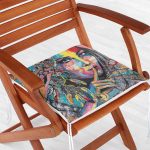 Sulu Boya Tüy Motifli Renkli Kadın Özel Tasarım Fermuarlı Sandalye Minderi Realhomes