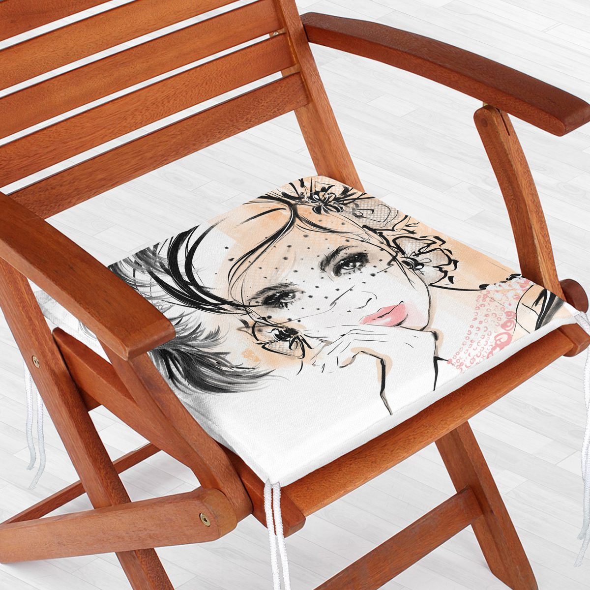 Karakalem Çizimli Fashion Women Dekoratif Fermuarlı Sandalye Minderi Realhomes