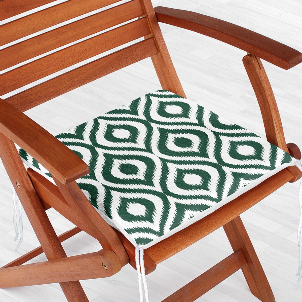Özel Tasarım Koyu Yeşil İkat Desenli Dijital Baskılı Fermuarlı Sandalye Minderi Realhomes