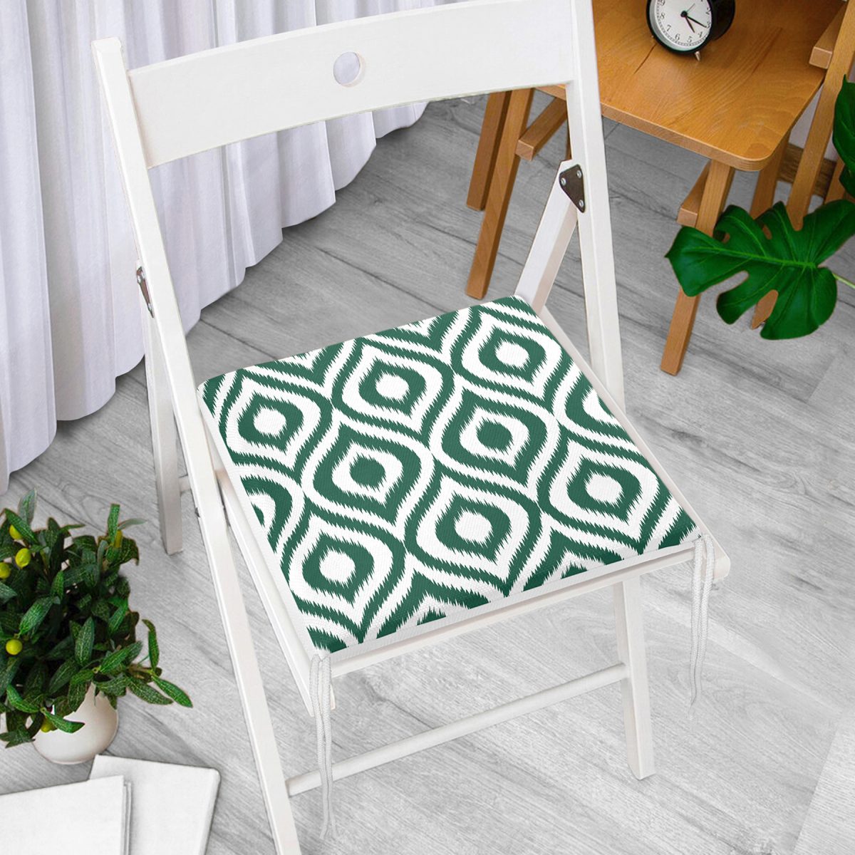 Özel Tasarım Koyu Yeşil İkat Desenli Dijital Baskılı Fermuarlı Sandalye Minderi Realhomes