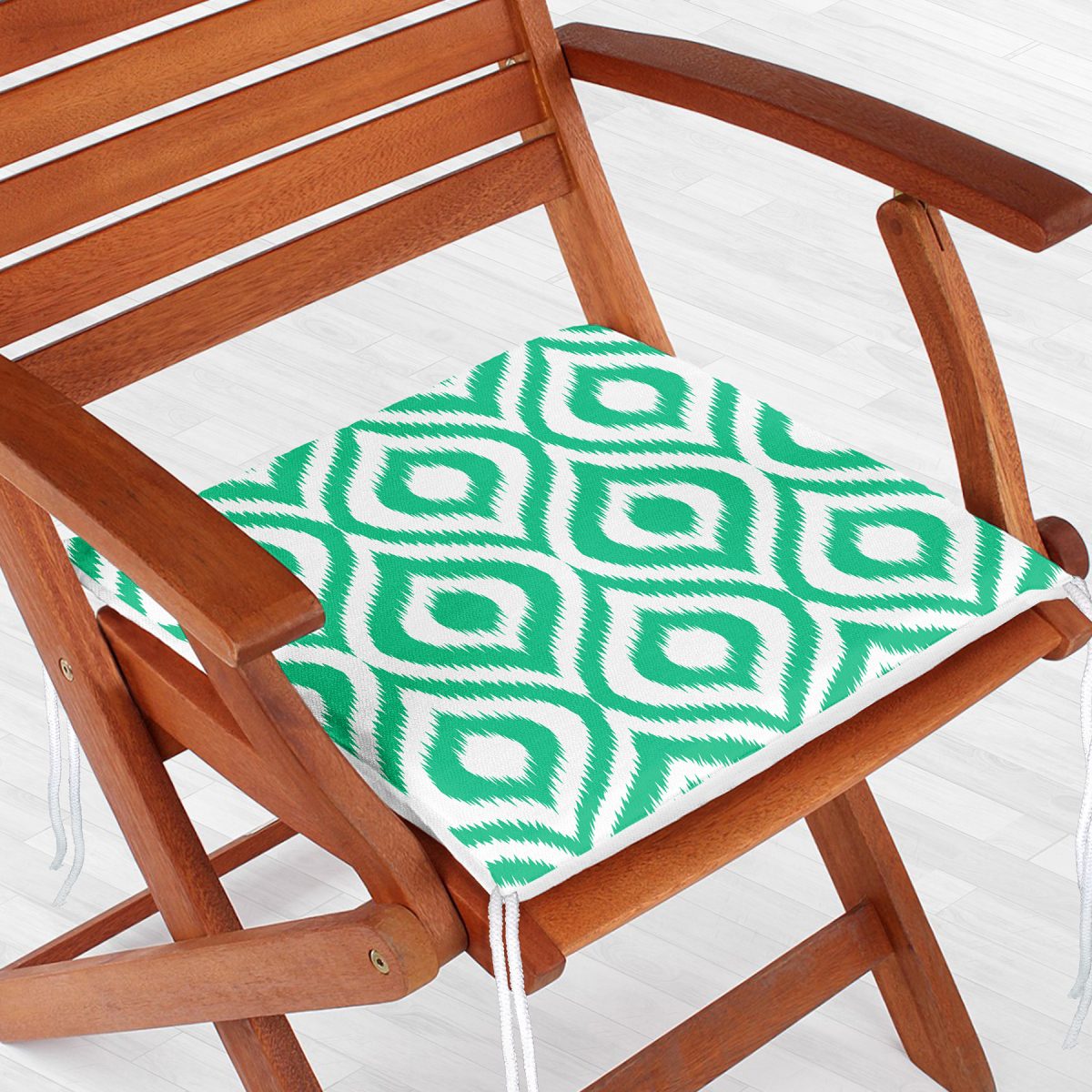 Özel Tasarım Yaşil İkat Desenli Dijital Baskılı Fermuarlı Sandalye Minderi Realhomes
