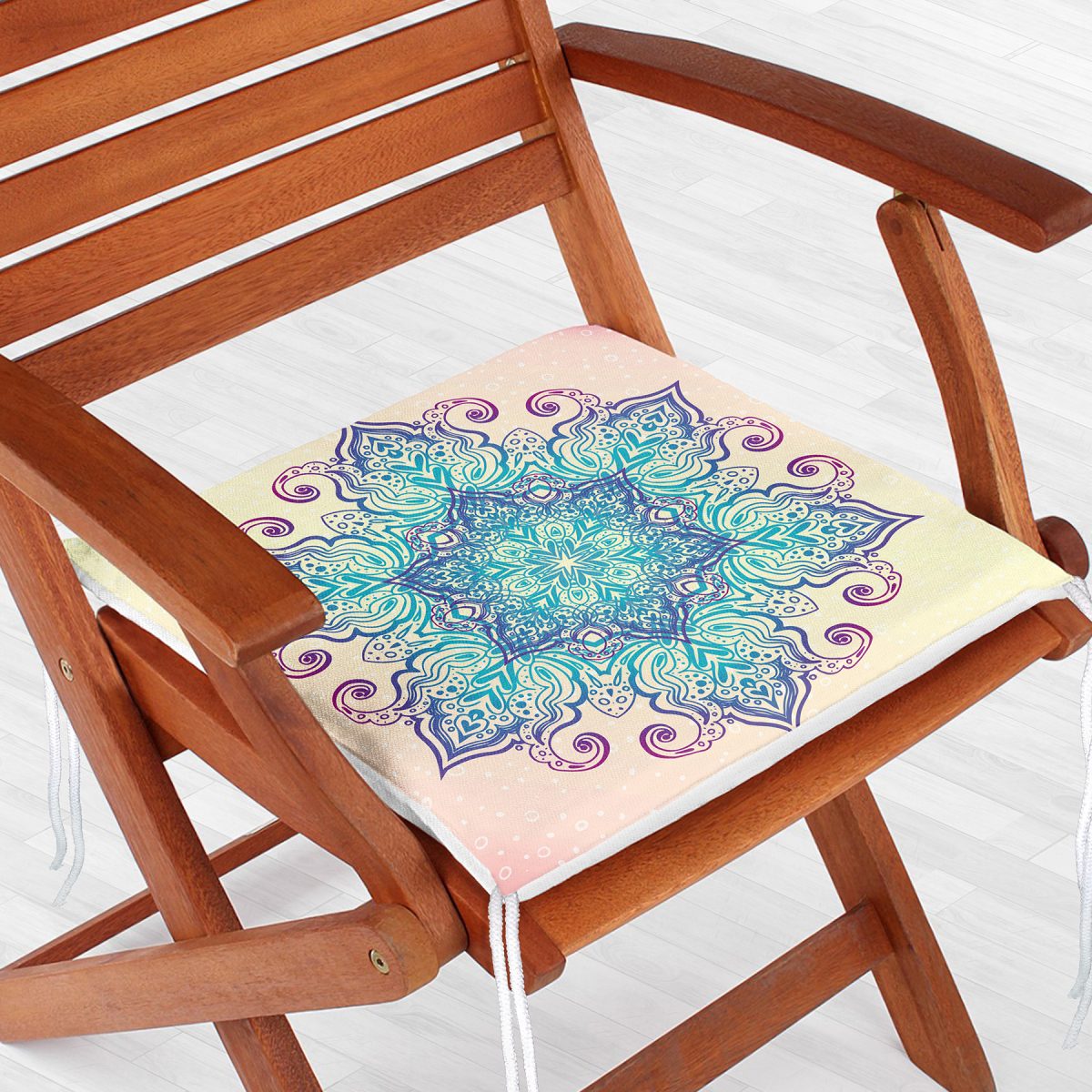 Pembe Zeminde Mavi Mandala Çizimli Modern Fermuarlı Sandalye Minderi Realhomes